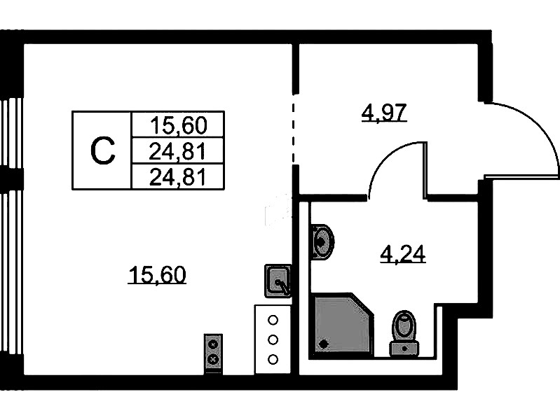 Квартира студия 24.81 м², 6/11 эт., ЖК «Новое Колпино»